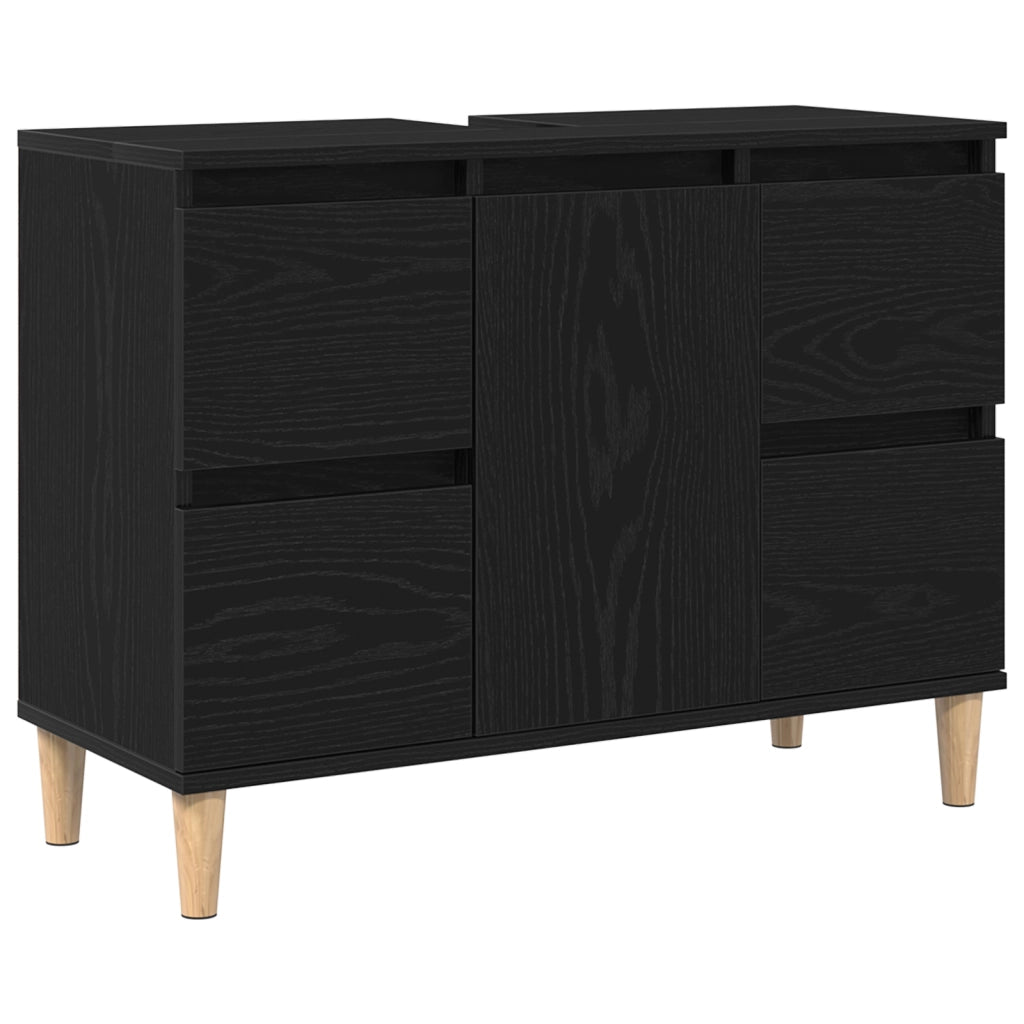 Set di Mobili per Bagno da 3 Pezzi Rovere Nero Legno Ingegnato