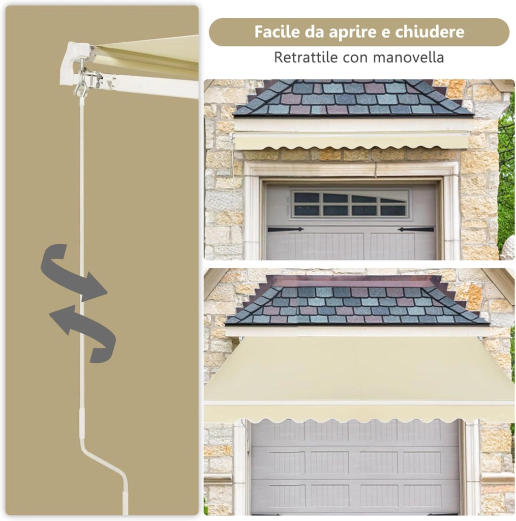 Tenda da Sole per Esterno Avvolgibile 3 x 2,5 M, Tenda da Sole a Bracci Estensibili con Telaio in Alluminio, Tettuccio Resistente al Sole e Impermeabile e Manovella (3 x 2,5 M, Beige)