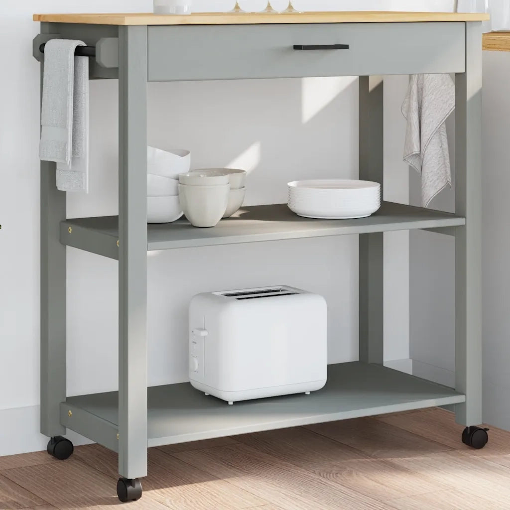 Carrello da Cucina MONZA 84x40x88,5 cm in Legno Massello di Pino 376104