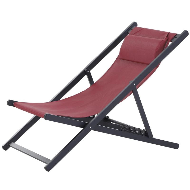 SET 2 SEDIE SDRAIO PIEGHEVOLI IN ALLUMINIO E TEXILENE ROSSO