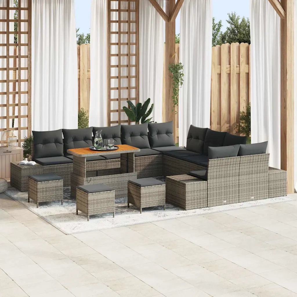 Set Divano da Giardino con cuscino 14 pcs Grigio Poly Rattan