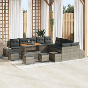 Set Divano da Giardino con cuscino 14 pcs Grigio Poly Rattan