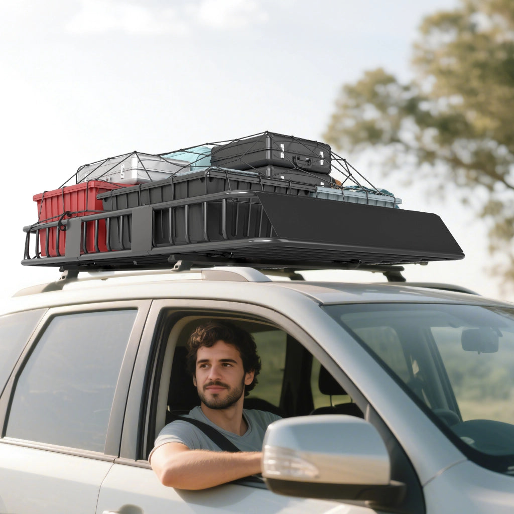 Portabagagli per auto da tetto in metallo 162x99x16cm ¨C zephmum ¨C nero