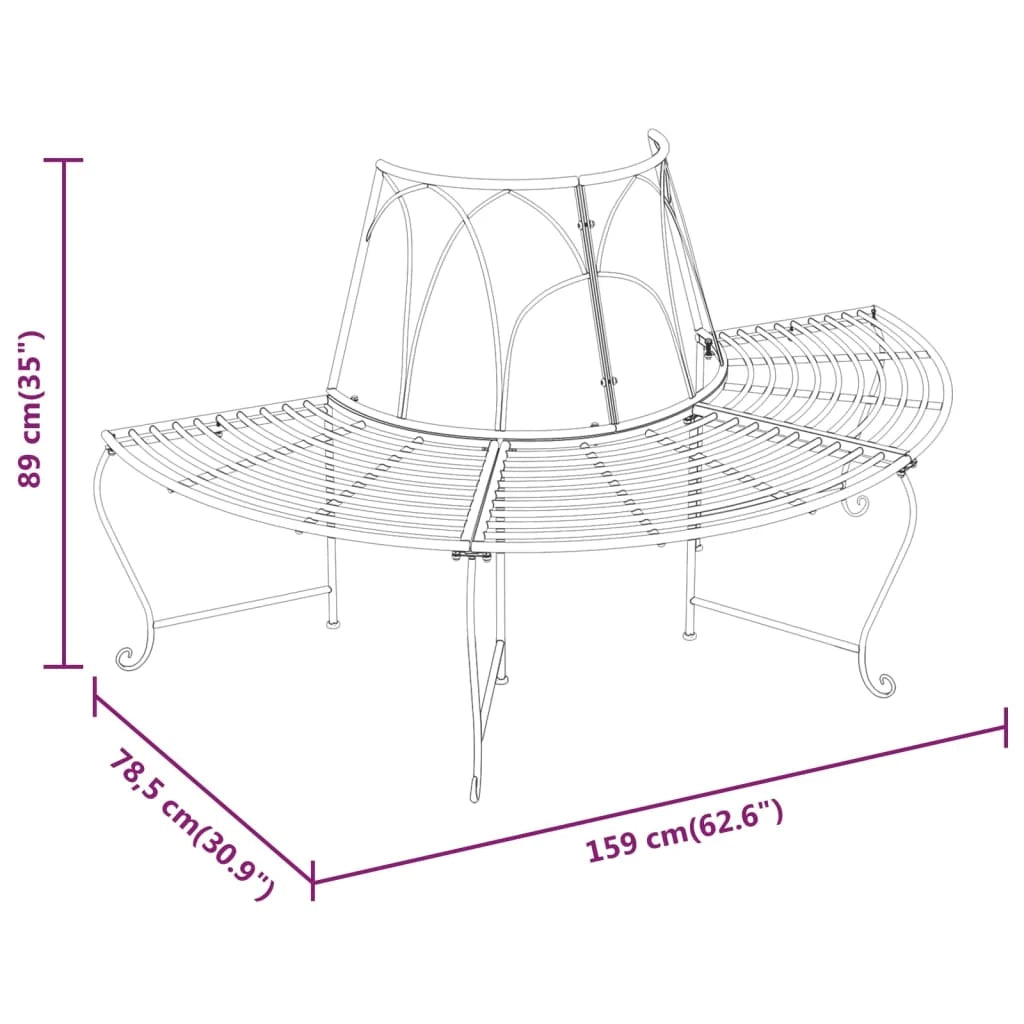Panca da giardino mobili da esterno terrazza semicircolare cornice per alberi 2 pezzi diametro 159 cm acciaio nero 02_0011816