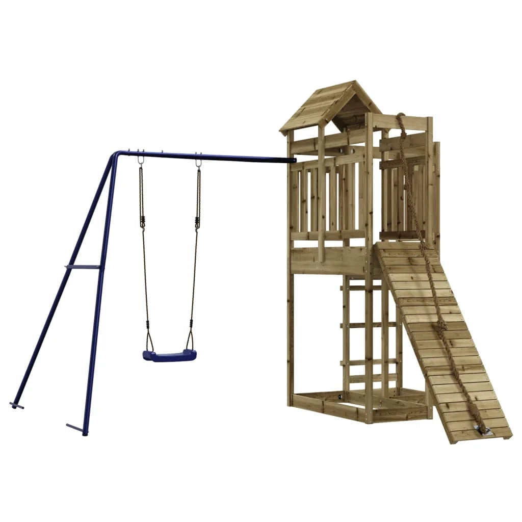 Altalene per parco giochi all'aperto scivolo altalene robuste giochi da giardino 291 x 282 x 238 cm legno di pino impregnato 02_0004851