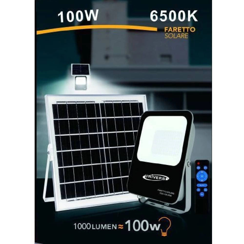 Trade Shop - Faretto Faro Led Solare 100 Watt Con Telecomando Ip65 Luce Fredda 6500k Fso-100w -