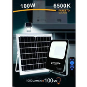 Trade Shop - Faretto Faro Led Solare 100 Watt Con Telecomando Ip65 Luce Fredda 6500k Fso-100w -