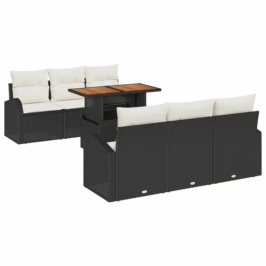 Set Divano da Giardino con cuscino 7 pcs Nero e crema