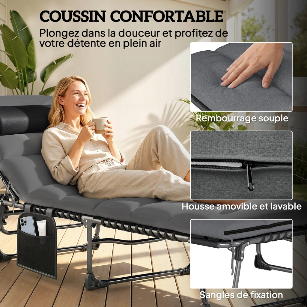 Poltrona da giardino reclinabile ¨C zephmum ¨C grigio scuro 200x57x38