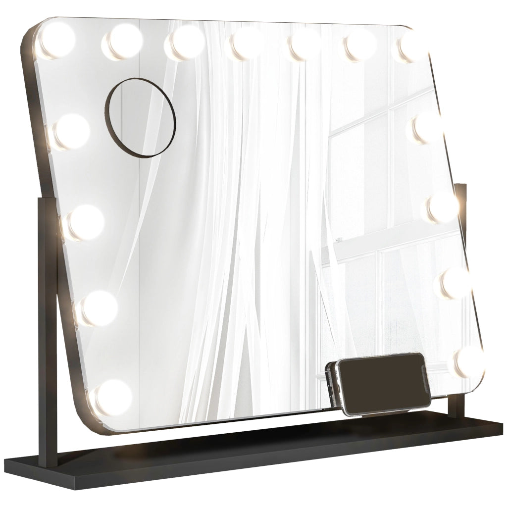 Specchio da Toeletta Rotante con LED ¨C zephmum ¨C Nero 58x46 cm