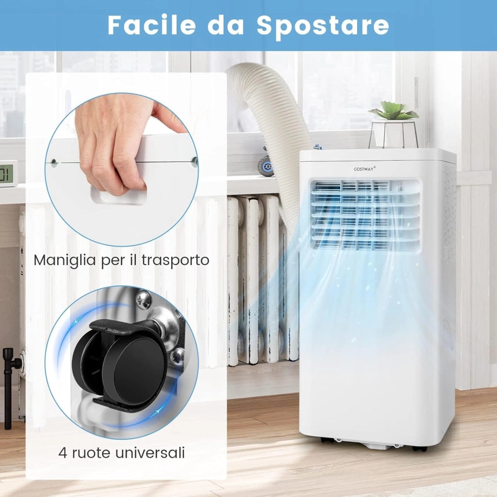 Condizionatore Portatile, 9000 BTU/2,5kW, 4 in 1 Con Raffreddamento, Ventola, Deumidificazione e Modalità Notturna, 24H Timer, Refrigerante R290 (9000BTU|20㎡+)