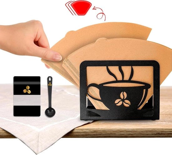 Organizzatore di contenitori (forma cilindrica) & cucchiaio per caffè (acciaio inossidabile) & sacchetto zip (per macinatore di caffè) - Dispensatore di contenitori in piedi per contenitori cilindrici e piani di filtro per caffè