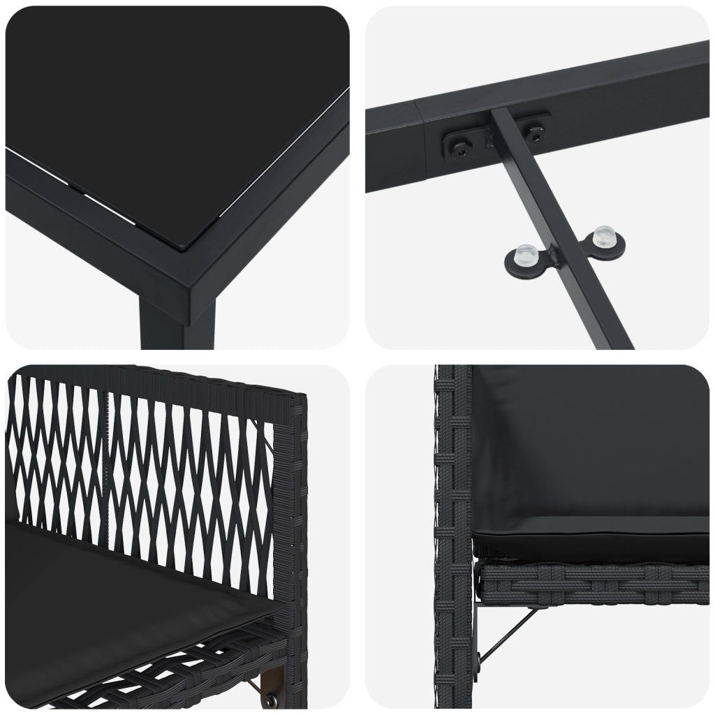 Set da Pranzo da Giardino da 5 Pezzi con Cuscini Rattan PE Nero