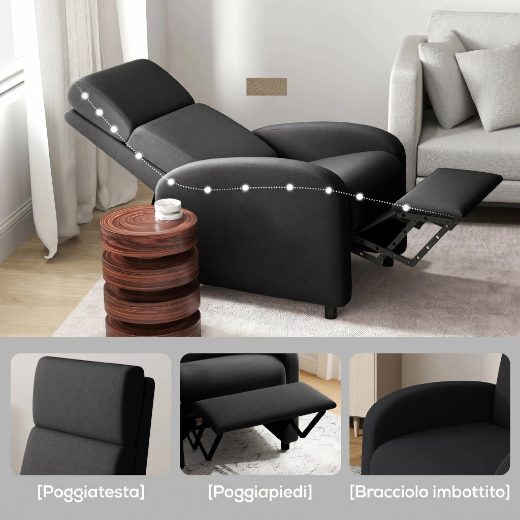 Poltrona Reclinabile Relax con Poggiapiedi in Tessuto ¨C Zephmum ¨C Nero