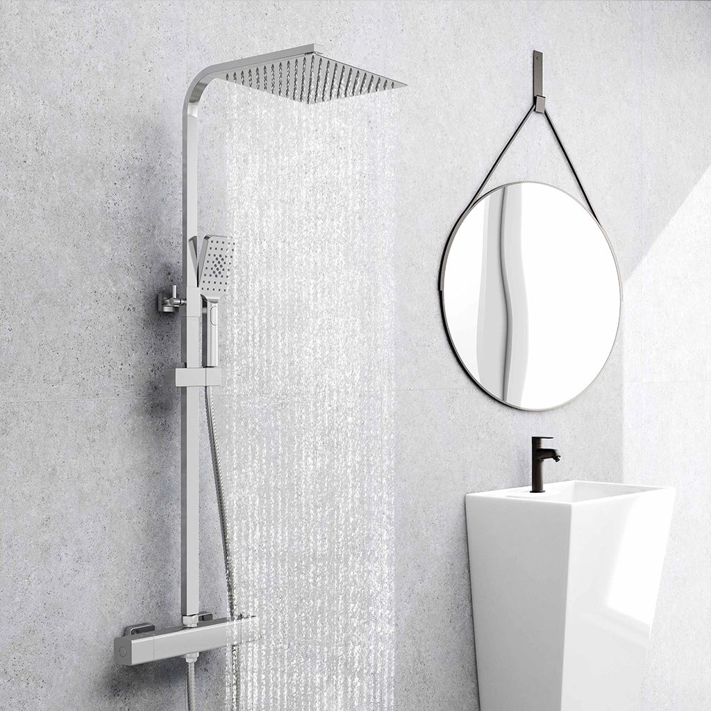 Colonna doccia idromassaggio AICA ITALY con rubinetto termostatico, soffione doccia a pioggia 25x25cm in acciaio inox, cromato lucido