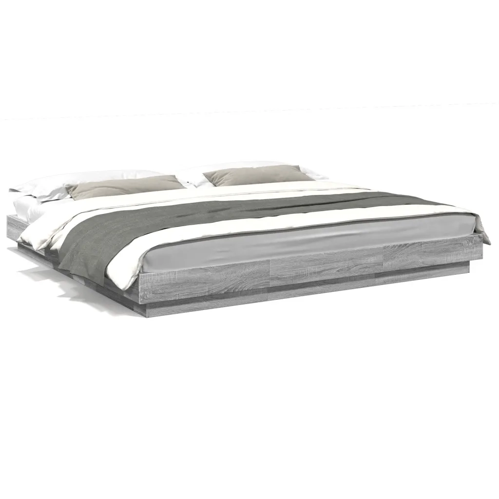Giroletto Luci LED-Struttura Letto con LED Grigio Sonoma 200x200 cm Legno Multistrato 426264