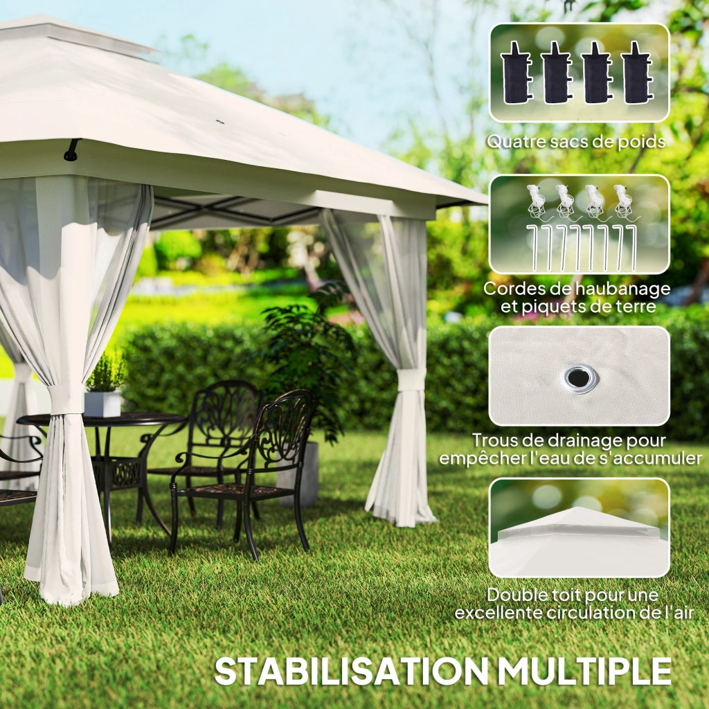 Gazebo per giardino pieghevole con tetto doppio e zanzariere ¨C zephmum ¨C 4x4 m bianco