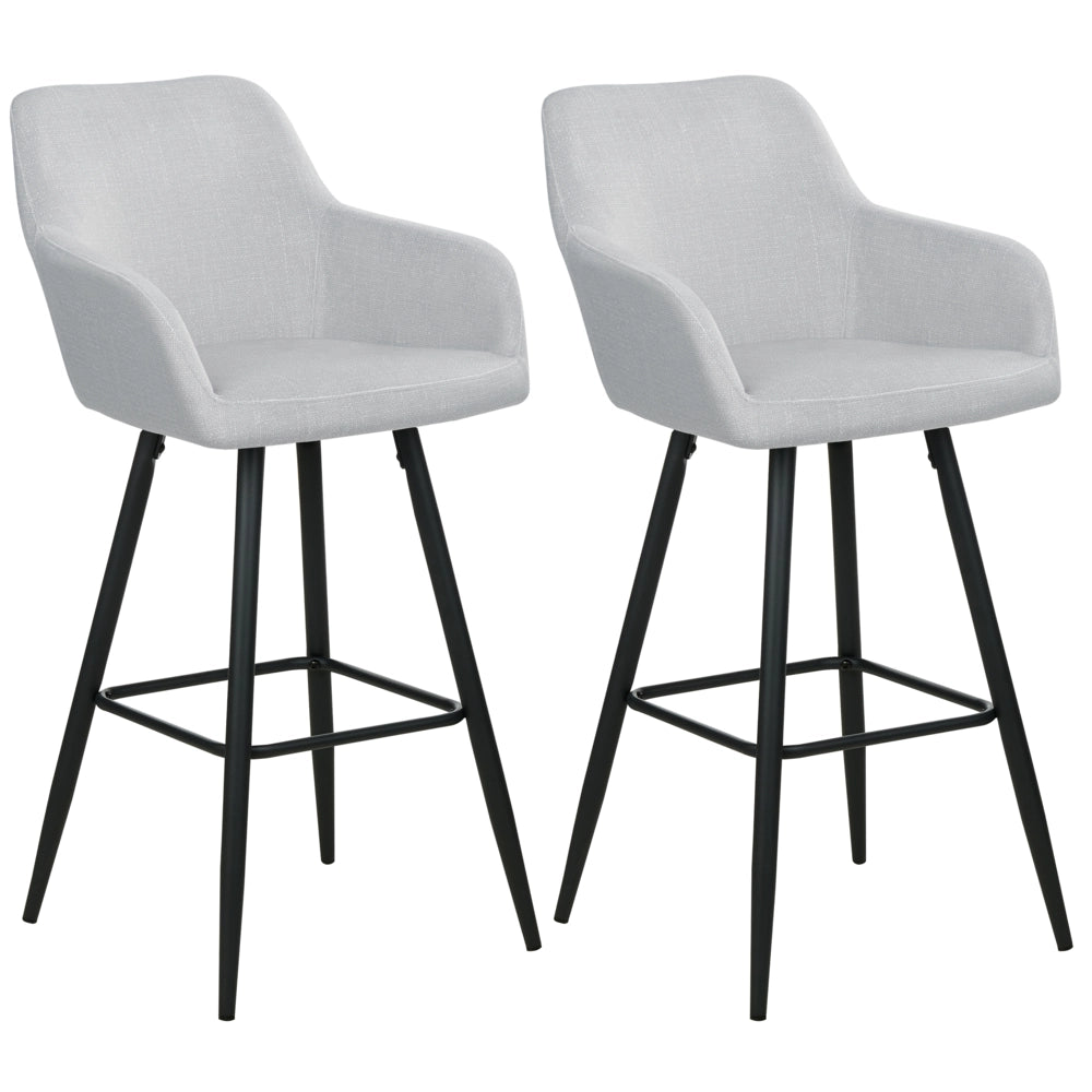 Set di 2 sgabelli da bar in velluto grigio chiaro con seduta imbottita con braccioli e gambe in metallo stile moderno soggiorno