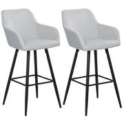 Set di 2 sgabelli da bar in velluto grigio chiaro con seduta imbottita con braccioli e gambe in metallo stile moderno soggiorno