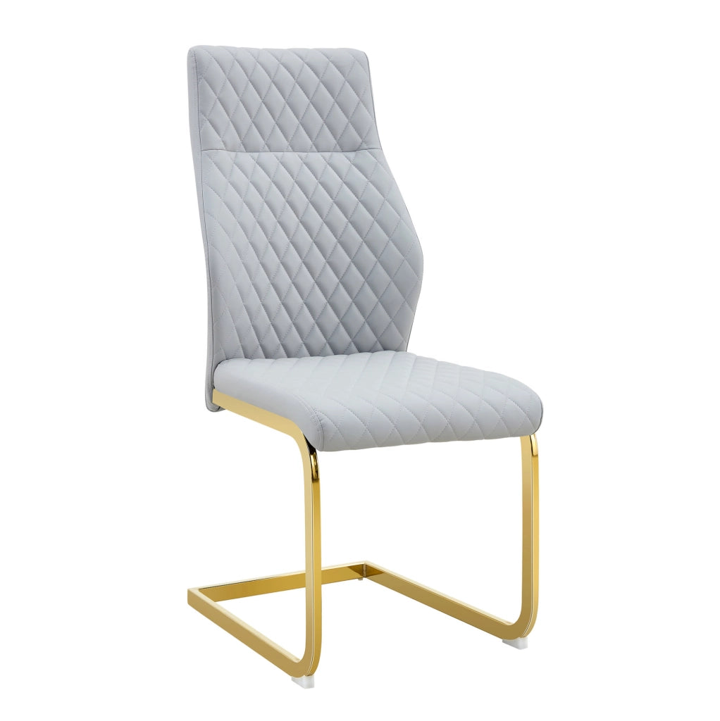 Set di 2 sedie da pranzo in PU grigio chiaro con schienale alto; struttura in metallo oro