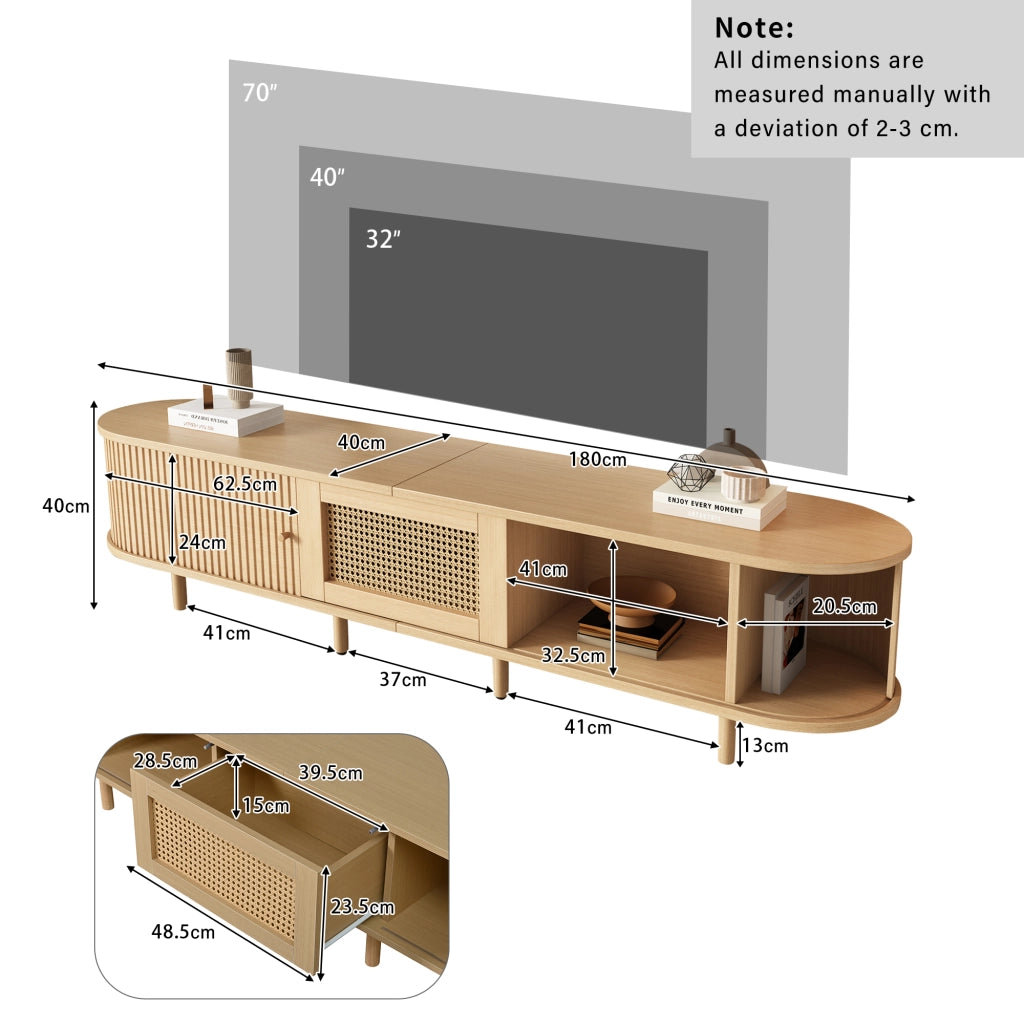 Mobile porta TV con 1 cassetto e 2 ante scorrevoli, per soggiorno e sala da pranzo, in MDF, legno chiaro, 180 × 40 × 40 cm