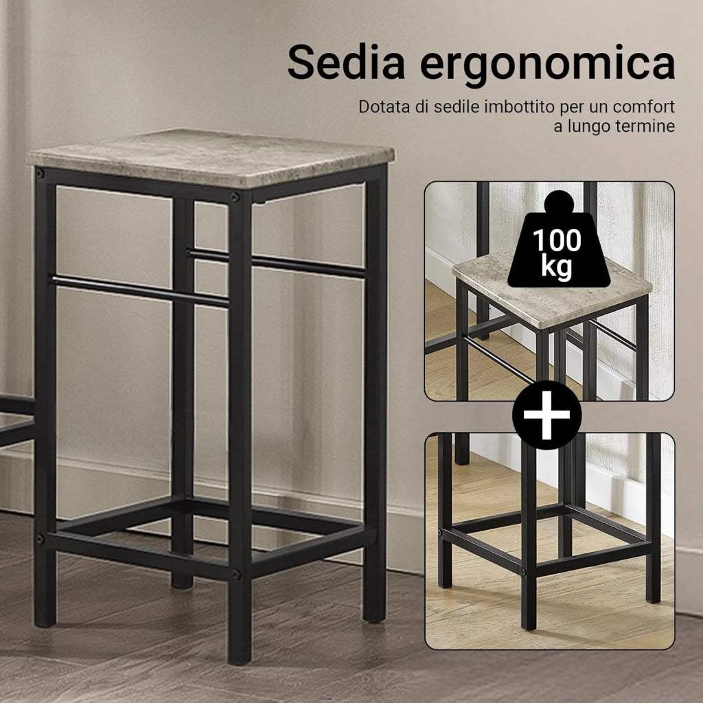 Set Tavolo da Bar Alto con 2 Sgabelli - Tavolo Salvaspazio per Cucina Piccola e Balcone, Stile Industriale Moderno - Tavolino Alto da Esterno per Giardino o Terrazzo OGT10-HG