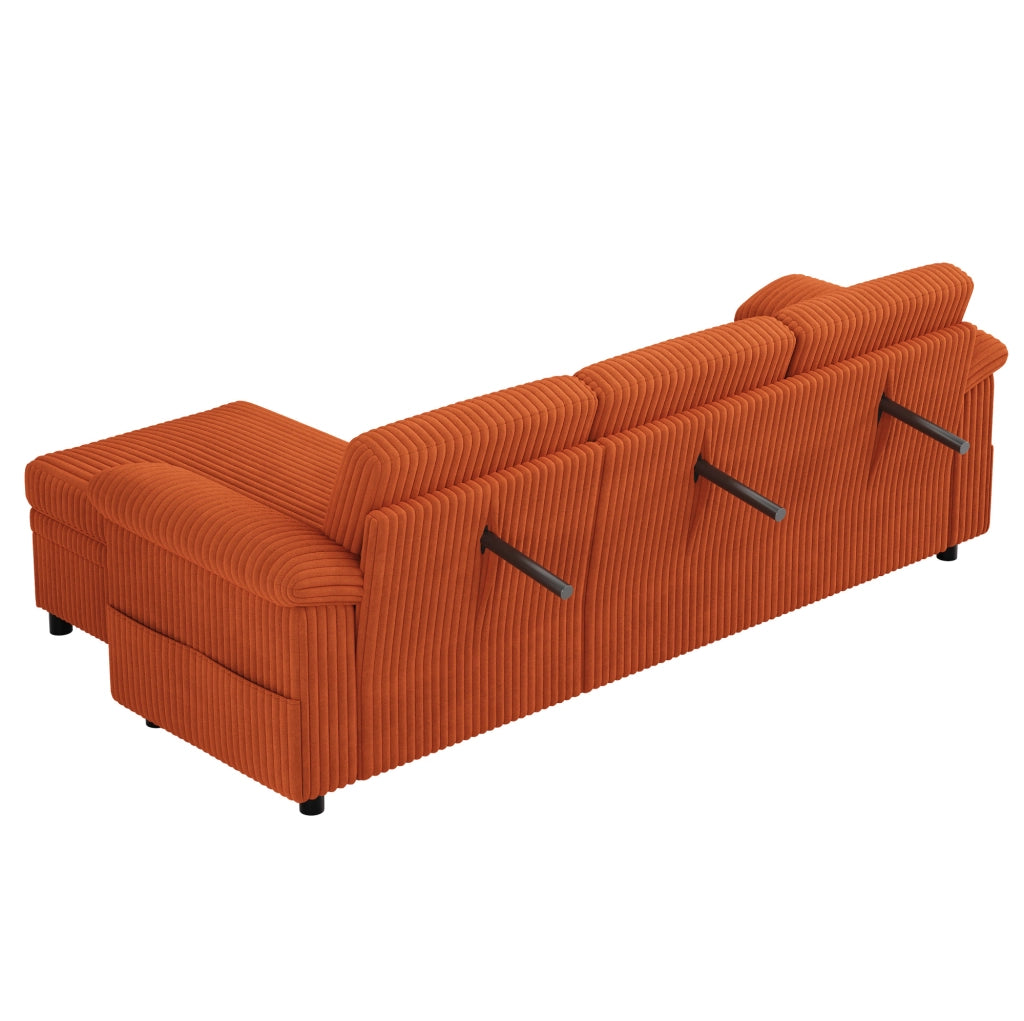 Divano angolare a L con letto estraibile; 212x150 cm; in corduroy arancione