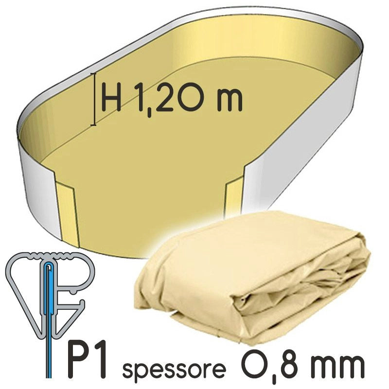 Liner Per Piscina A Forma Ovale 4,50 X 3,00 H.1,20 M Sabbia - Attacco P1 - Spessore 0,80 Mm