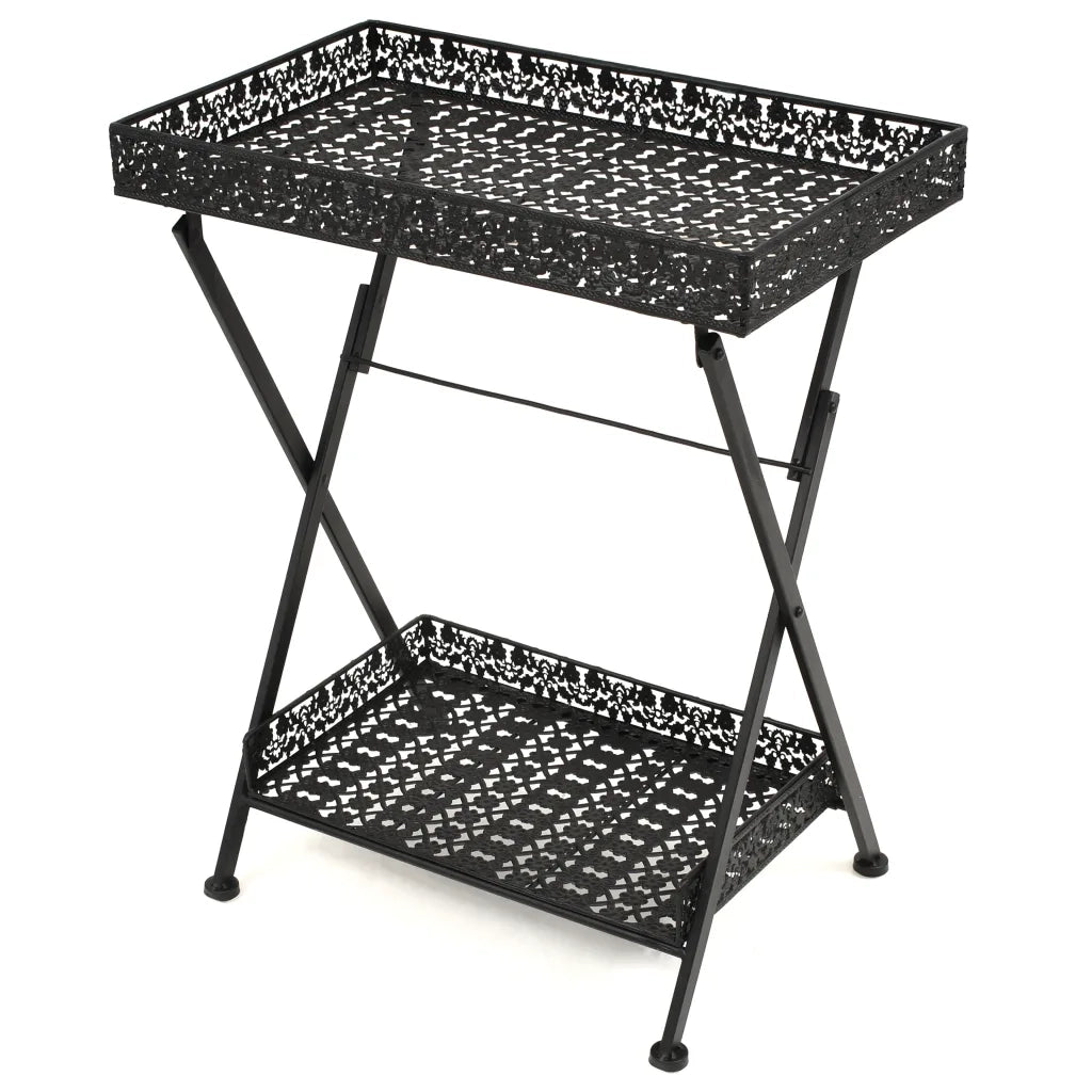 Tavolo da TÃ¨ Pieghevole Vintage Metallo 58x35x72 cm Nero
