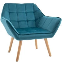 Poltroncina da Camera Design Scandinavo, Poltrona in Velluto e Legno, Color Petrolio, per Soggiorno o Ufficio, 67x61.5x71cm