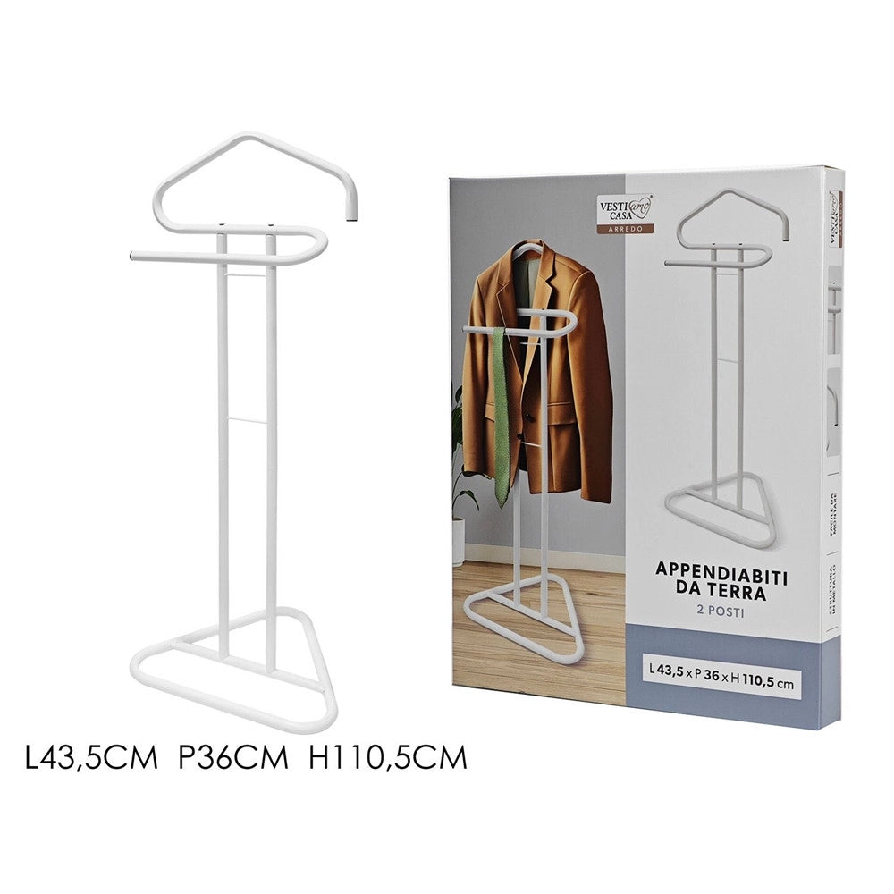 Trade Shop - Appendiabiti Da Terra 2 Posti Attaccapanni Stand Guardaroba In Metallo 43,5x36x110,5cm -