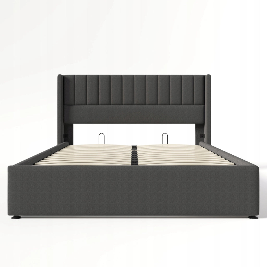 Letto imbottito con contenitore - Xylo - 140x200 - Grigio