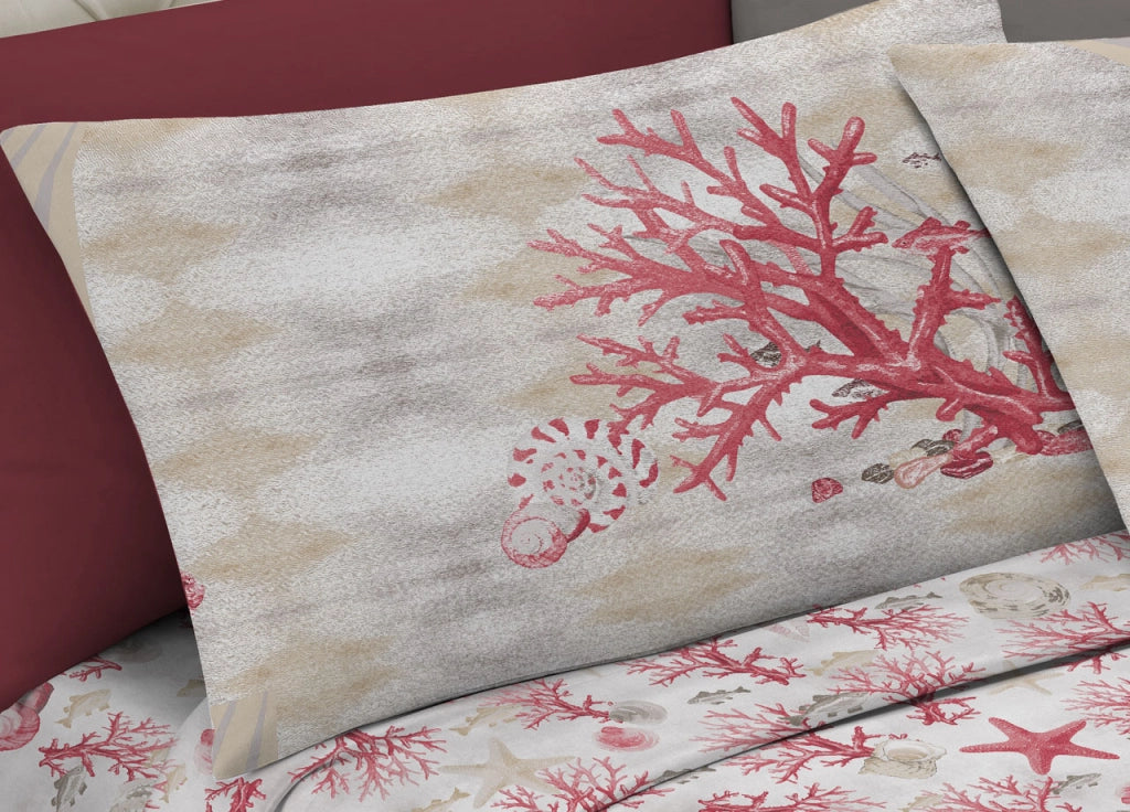 Completo Lenzuola Letto Pensieri Delicati 100% Cotone Dis. Marina New - Matrimoniale - Rosso