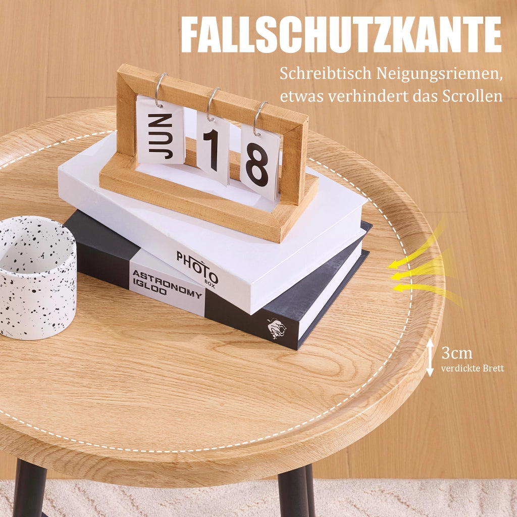 OKWISH Tavolino da Caffè Rotondo con Piano Compatto e Gambe in Metallo Incrociate, per Soggiorno e Camera, MDF, Legno Naturale, 55×55×60 cm