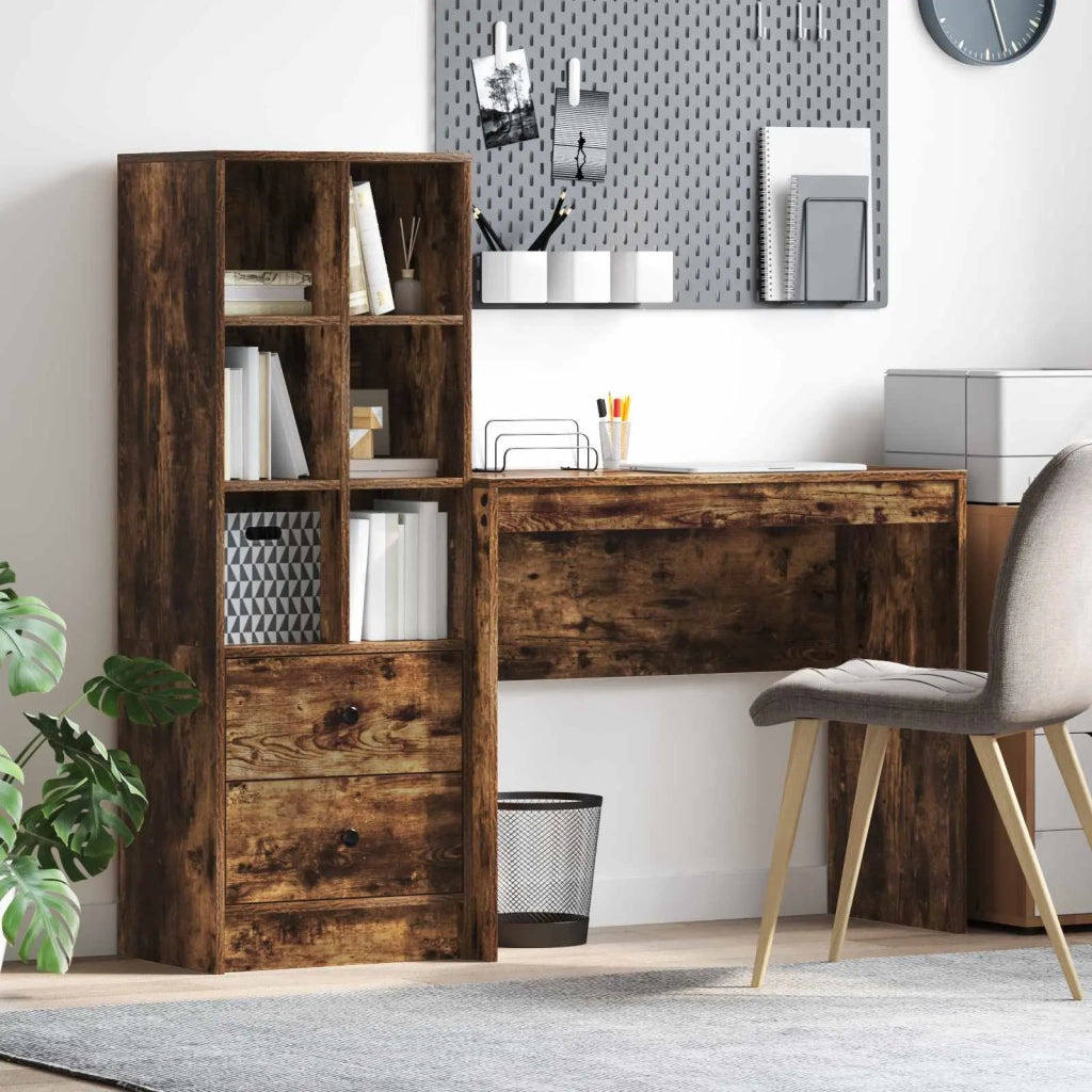 Scrivania con cassetto con lo scaffale 2 pcs Rovere fumé 3337325
