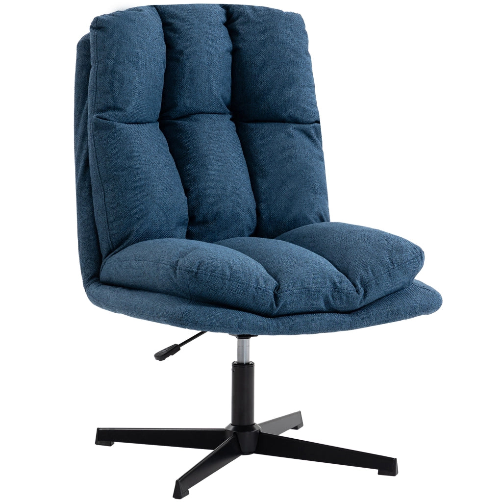 Poltrona Girevole 360¡ã ¨C Xylo ¨C Tessuto Lino Blu Scuro Base Metallo Altezza Regolabile