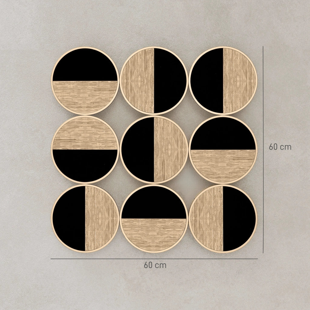 Decorazione murale metallo dischi design ¨C zephmum ¨C naturale nero 60x60 cm