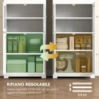 Mobile Dispensa con 2 Ripiani Aperti e 2 Armadietti con Ante, in MDF e Vetro, 60x30x162 cm, Bianco