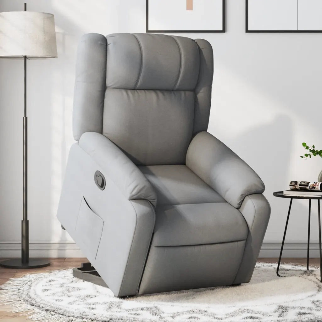 Poltrona | Sedia Relax Alzapersona Reclinabile Grigio Chiaro in Tessuto