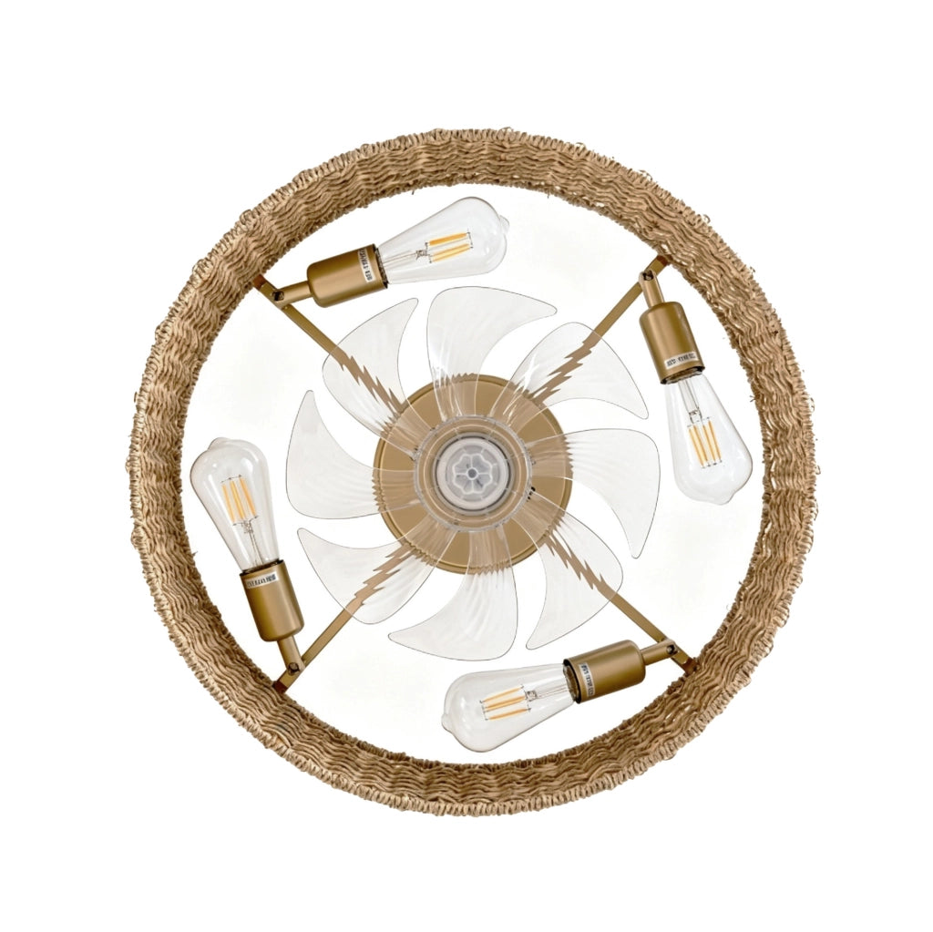 Ventilatore da soffitto con luce in rattan rame, 6 velocit¨¤, controllo app e telecomando