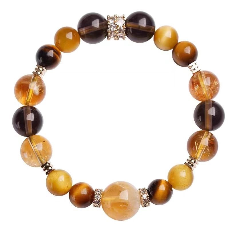 Bracciale grande con perline di quarzo rutilato citrino per uomo e donna, bracciale con pietra naturale occhio di tigre
