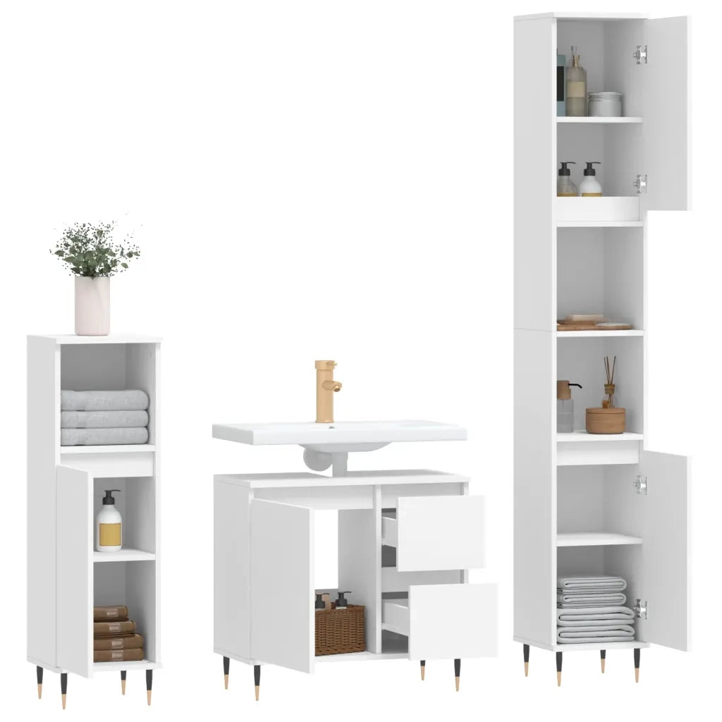 Set Mobili da Bagno 3 pz Bianco in Legno Multistrato 3190213