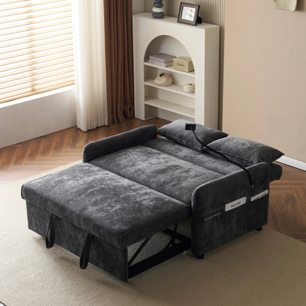 Divano letto 129x76x81 cm convertibile con schienale regolabile in chenille grigio