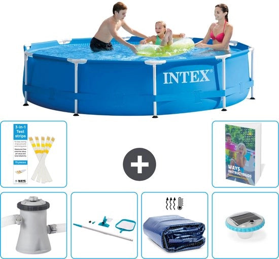 Piscina Rondica da Bagno - 305 x 76 cm - Blu - Inclusa Pompa Kit di Pulizia - Tenda Solare - Illuminazione - 7 pezzi