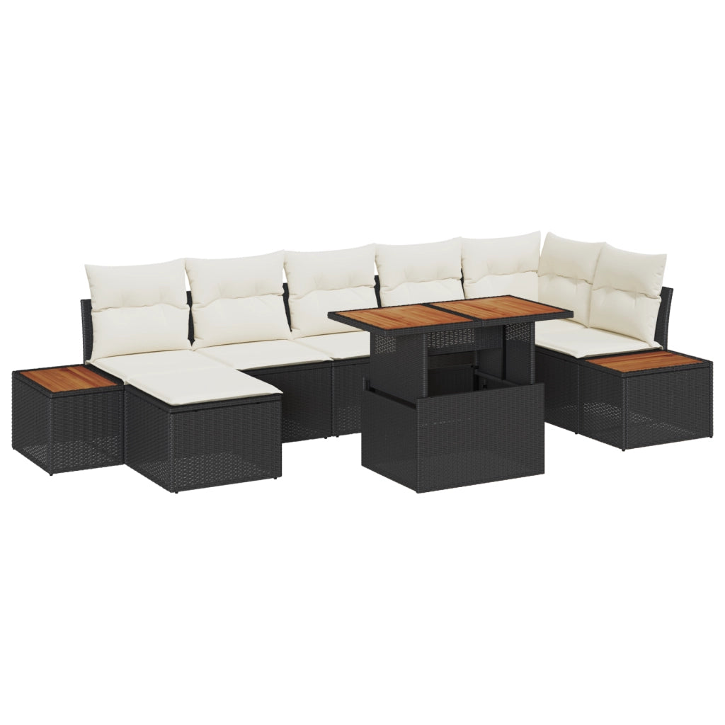 Set Divano da Giardino 8 Pezzi con Cuscini in Rattan Polietilene Nero
