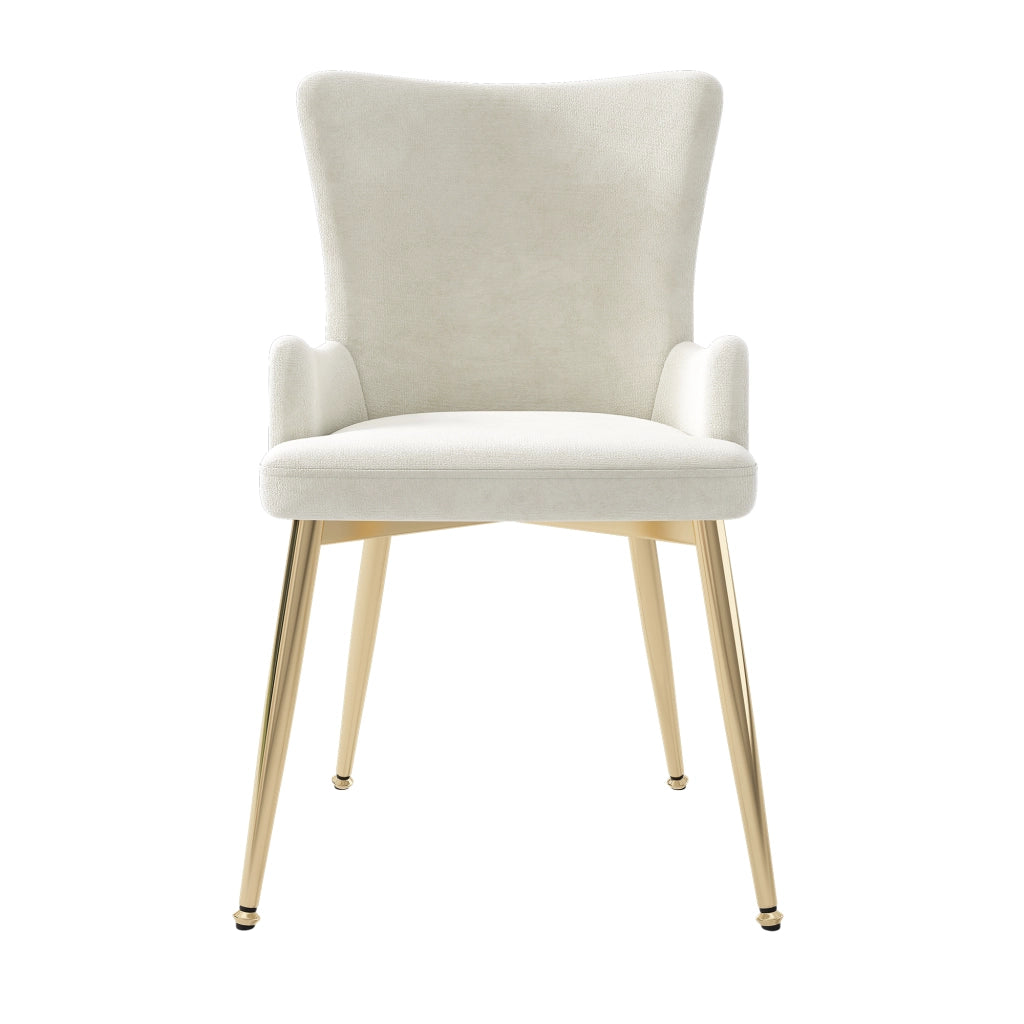 Set 2 sedie da pranzo in velluto beige e oro, sedie moderne con gambe in metallo