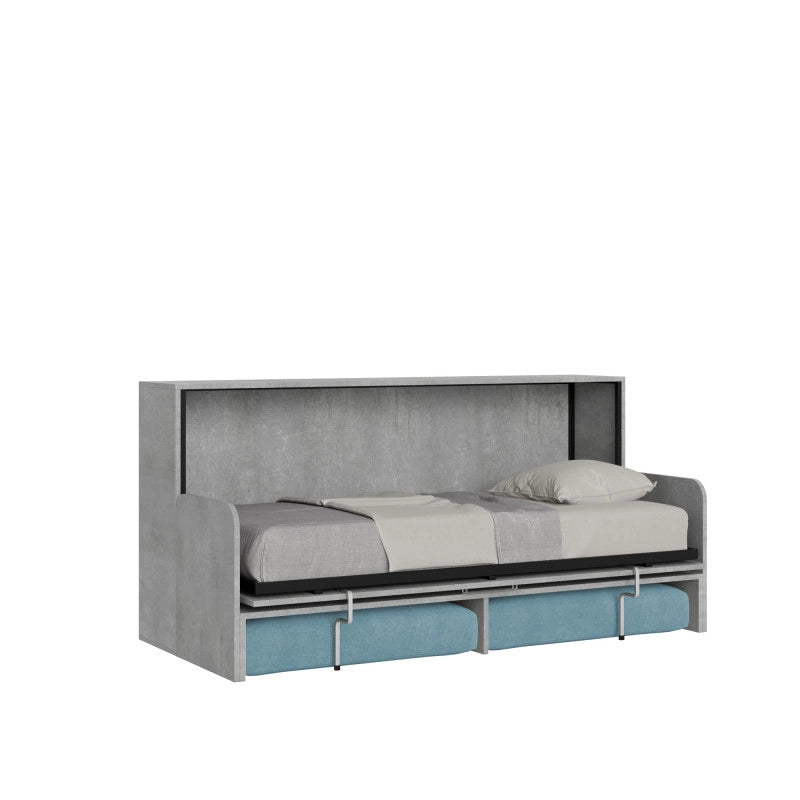 Letto singolo a scomparsa Kando con divano con materasso , azzurro - Cemento