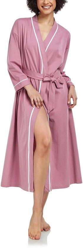 Badia da bagno colorata per donne, 100% cotone, leggera, con maniche lunghe, kimono con tasche, abbigliamento notturno per donne (Dusty Rose, M)