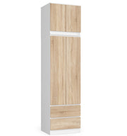 Armadio AKORD S60 con sopralzo Bianca 60 cm 2 ante 2 cassetti inserto frontale Sonoma Quercia 60x51x234 cm