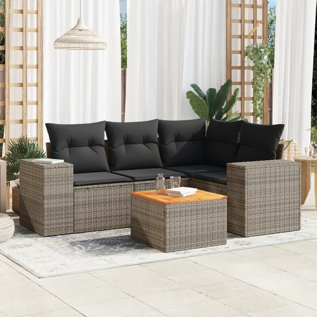 Set Divano da Giardino 5 pz | Set Salotto da Giardino con Cuscini Grigio in Polyrattan
